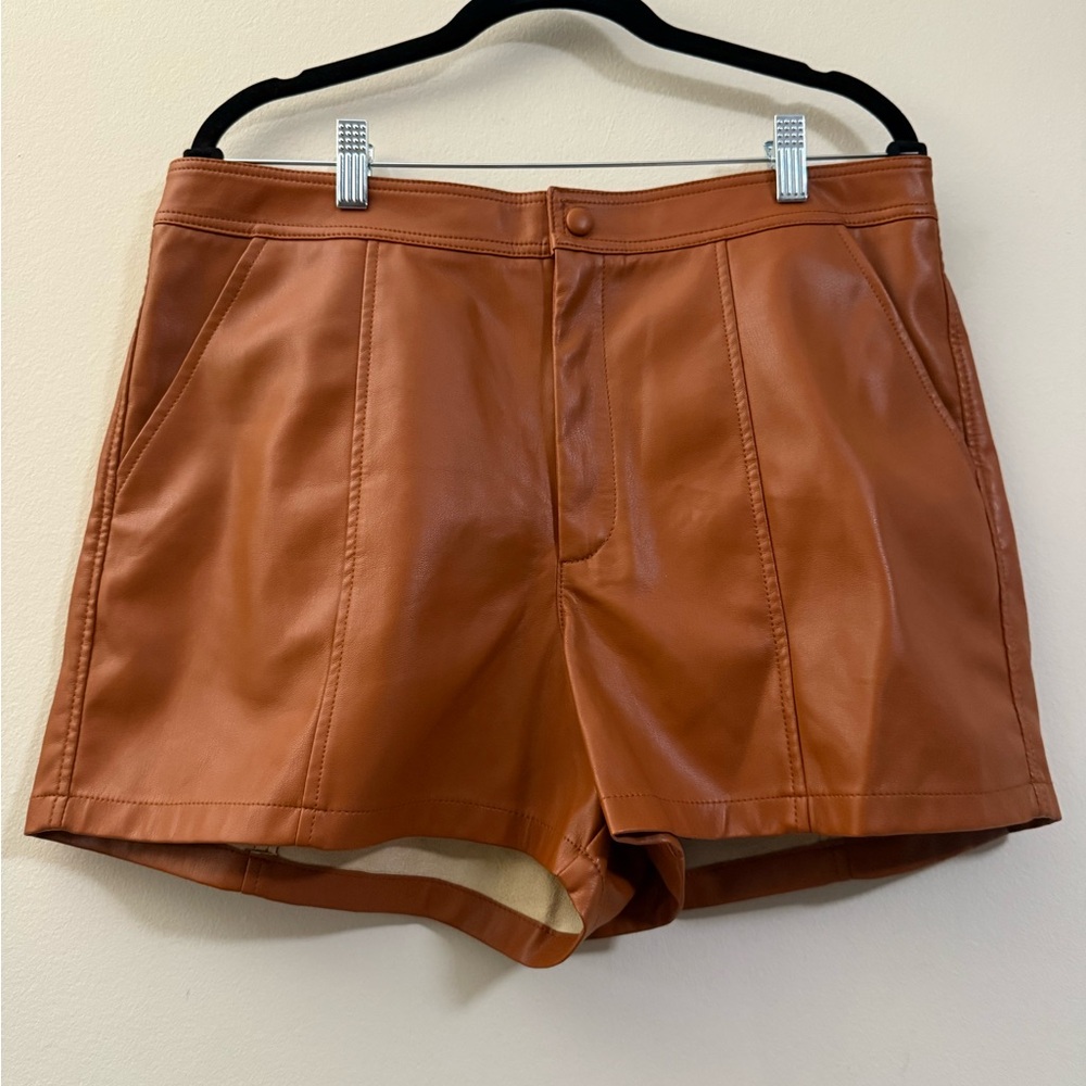 Anthropologie Women’s Faux‎ Leather Shorts in Camel Tan - 14